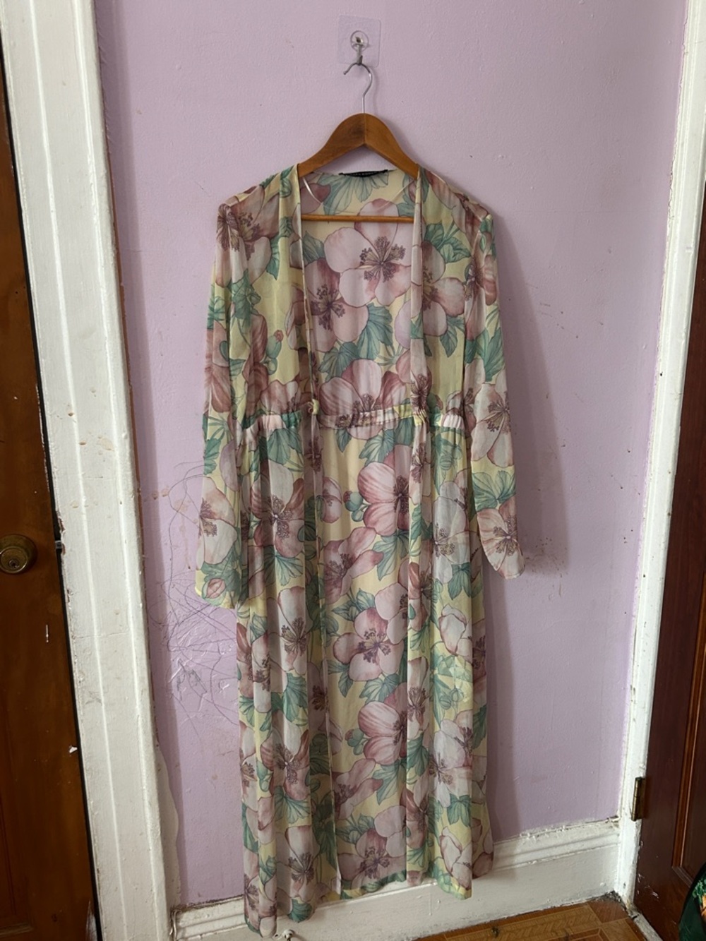 Zara Floral Sheer Duster in Cream, Green, Pink